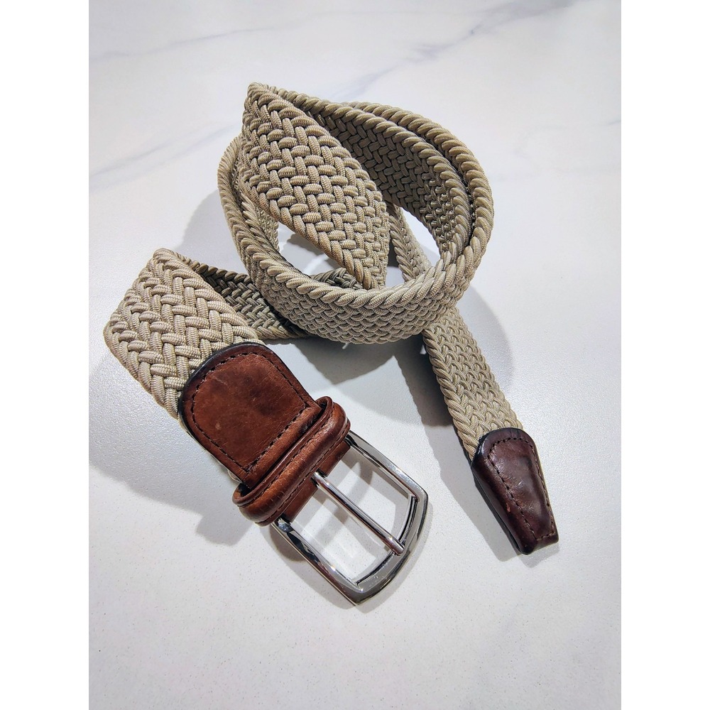 ANDERSON'S Belt Men's 46 Stretch Woven Khaki Golf Leather Blend Made in Italy